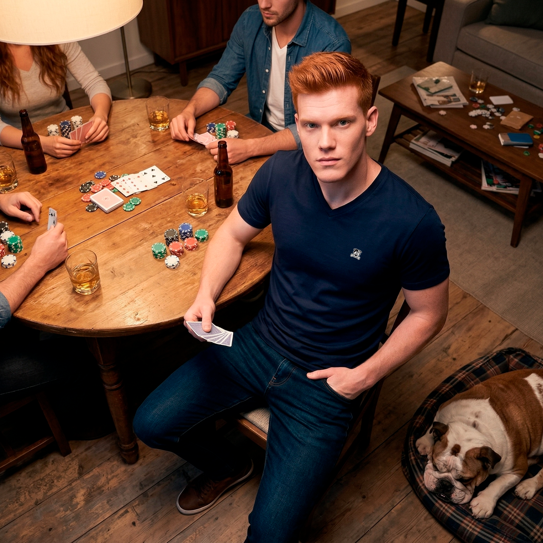 Men's V Neck T-Shirt - Barkin' Blue