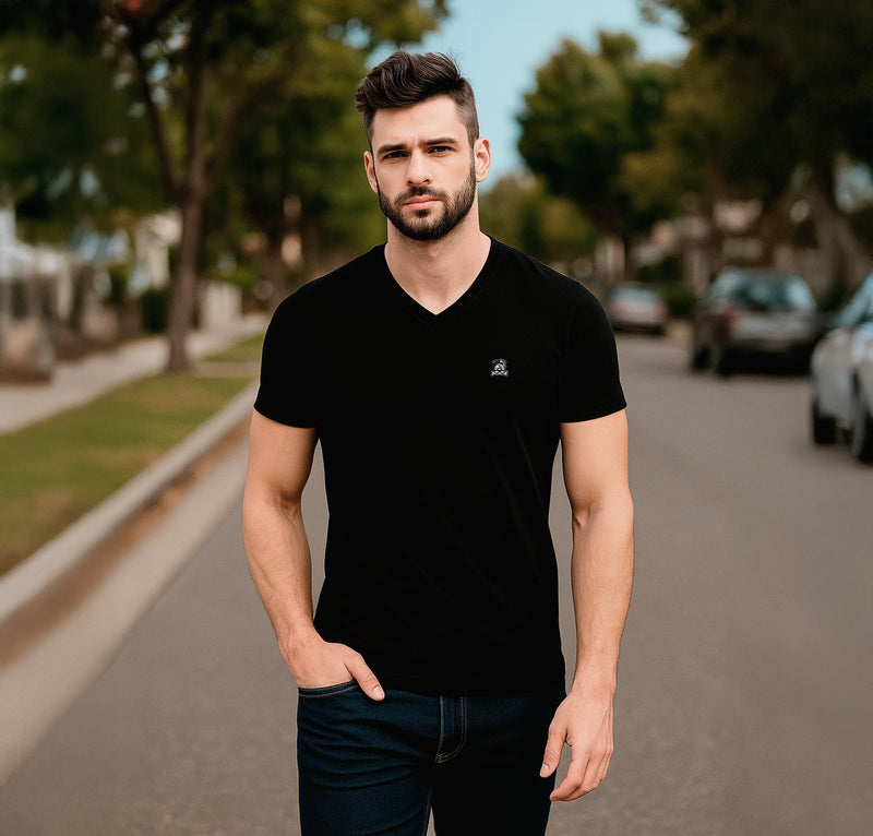 Men's V Neck T-Shirt - Bossy Black