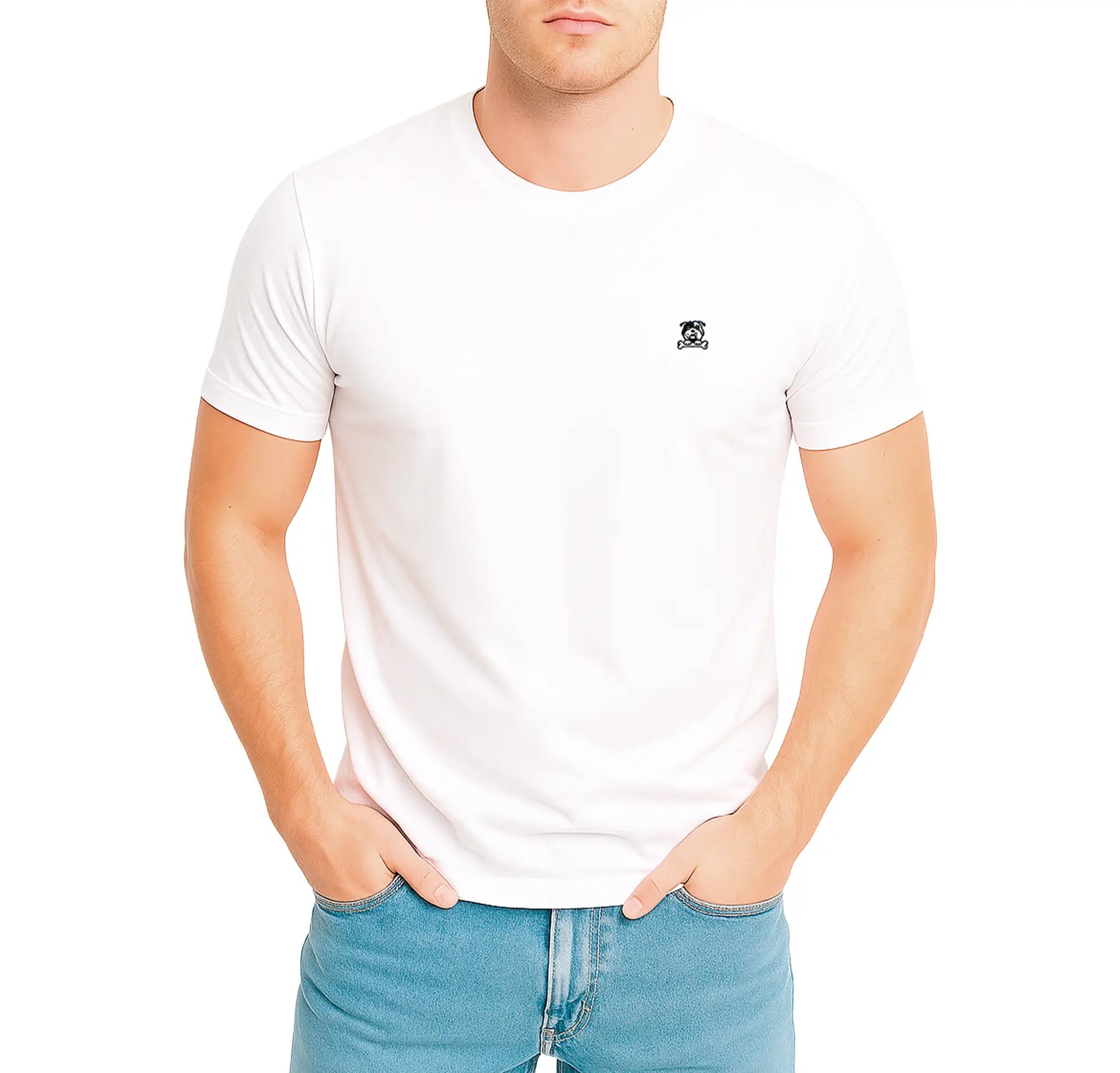 Bossy Bulldog Barkin Blue polo detail